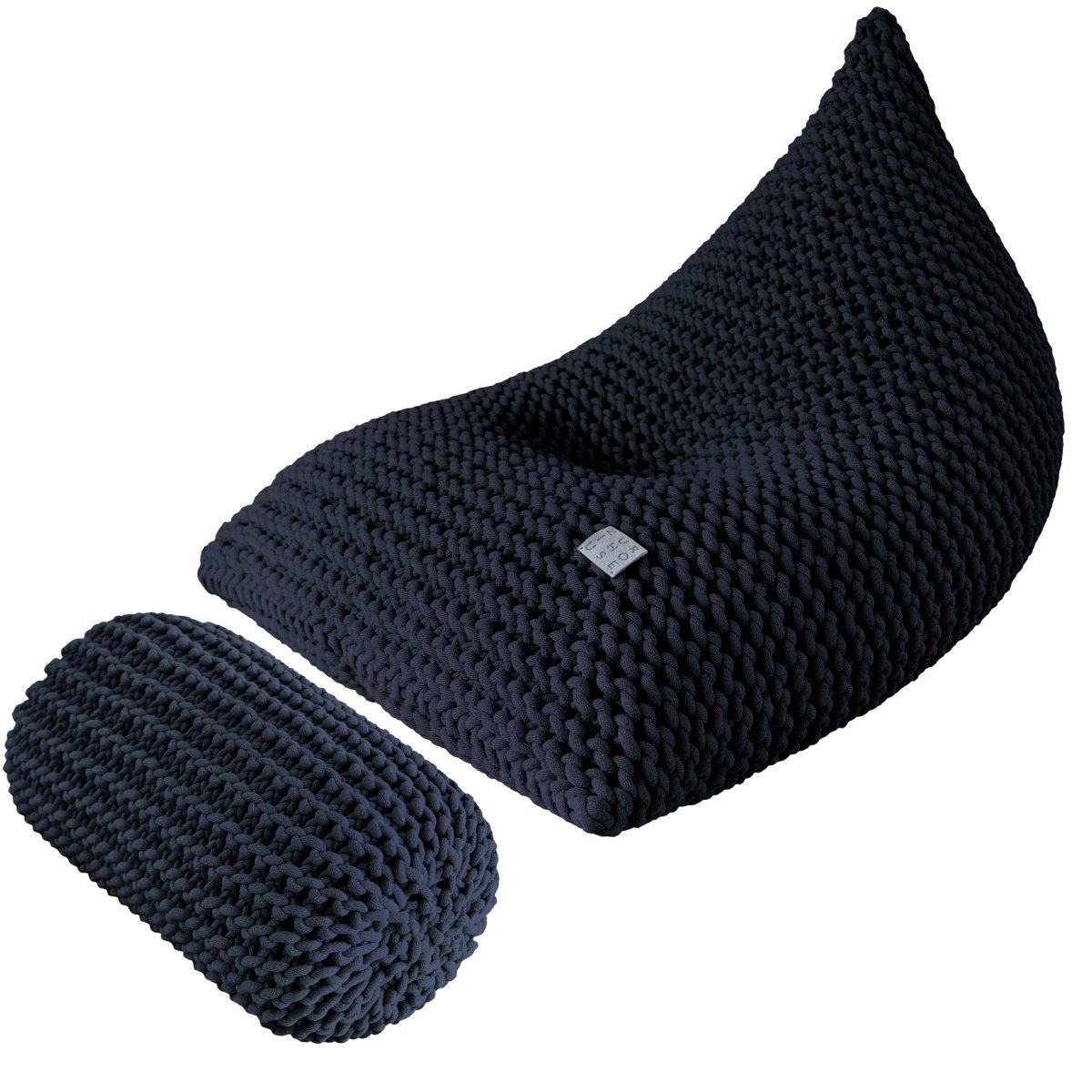 Chunky knitted SET bean bag & bolster footrest | NAVY BLUE - Zuri House
