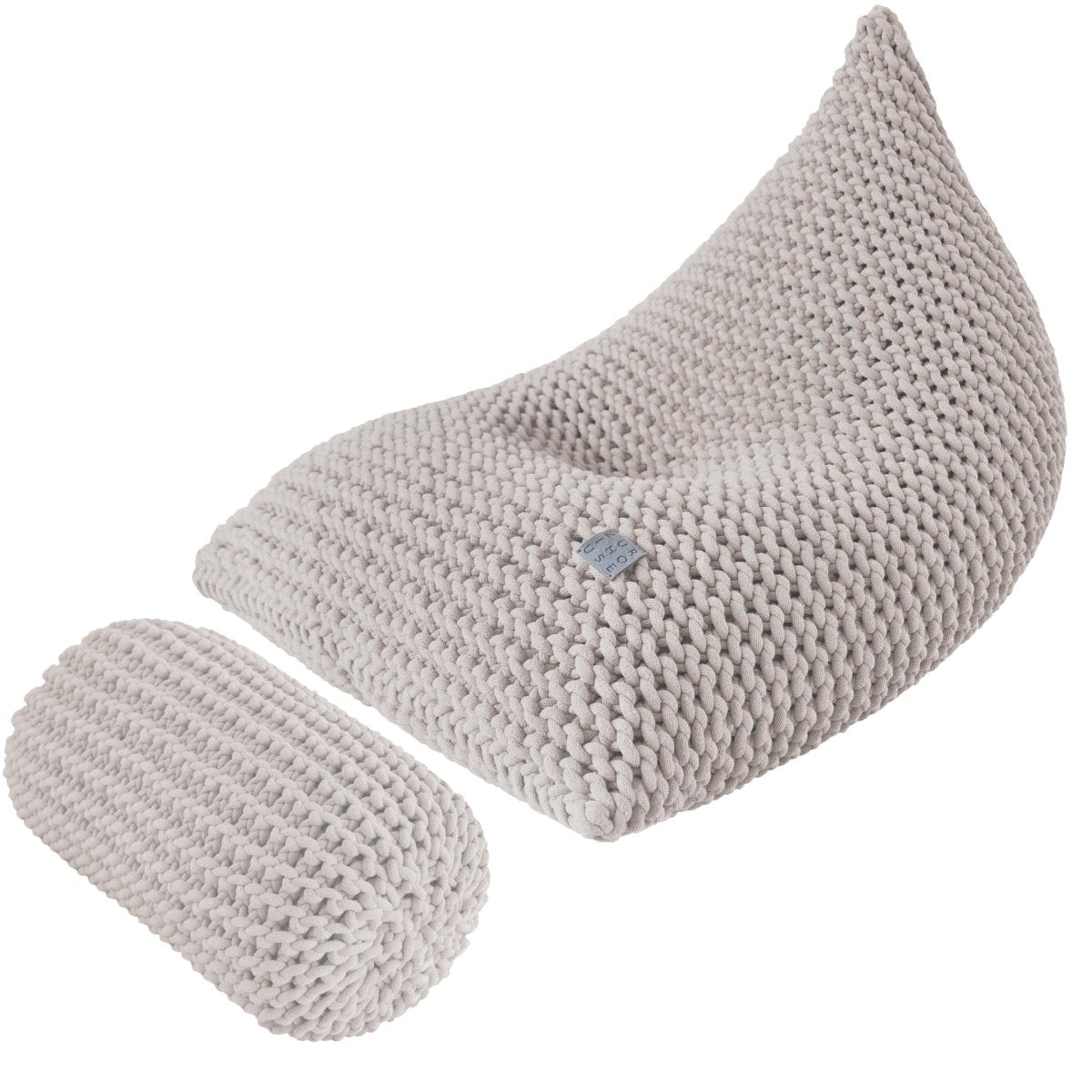 Chunky knitted SET bean bag & bolster footrest | OATMEAL - Zuri House