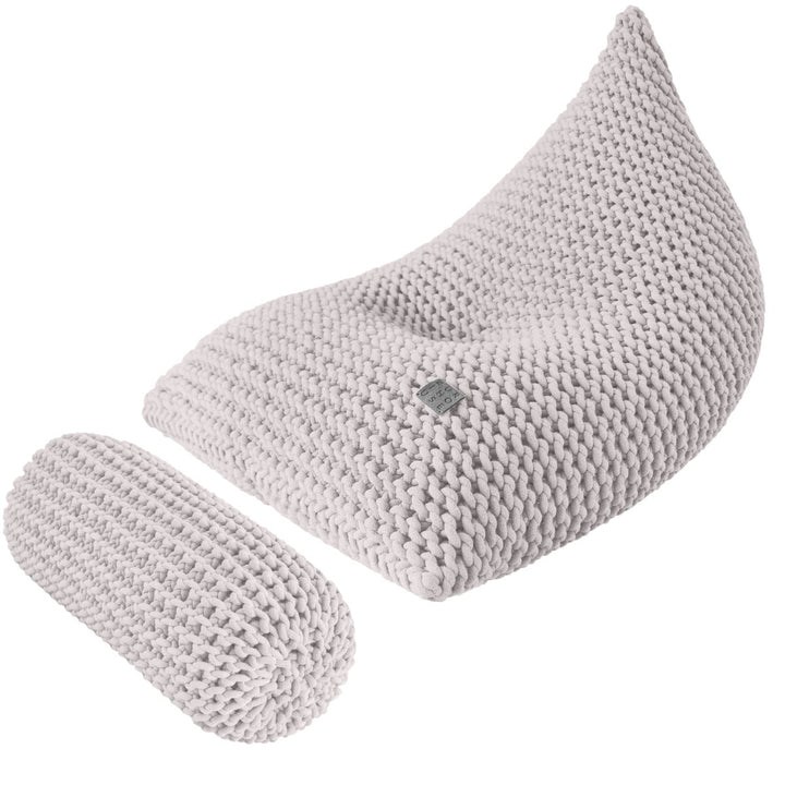 Chunky knitted SET bean bag & bolster footrest | OATMEAL - Zuri House