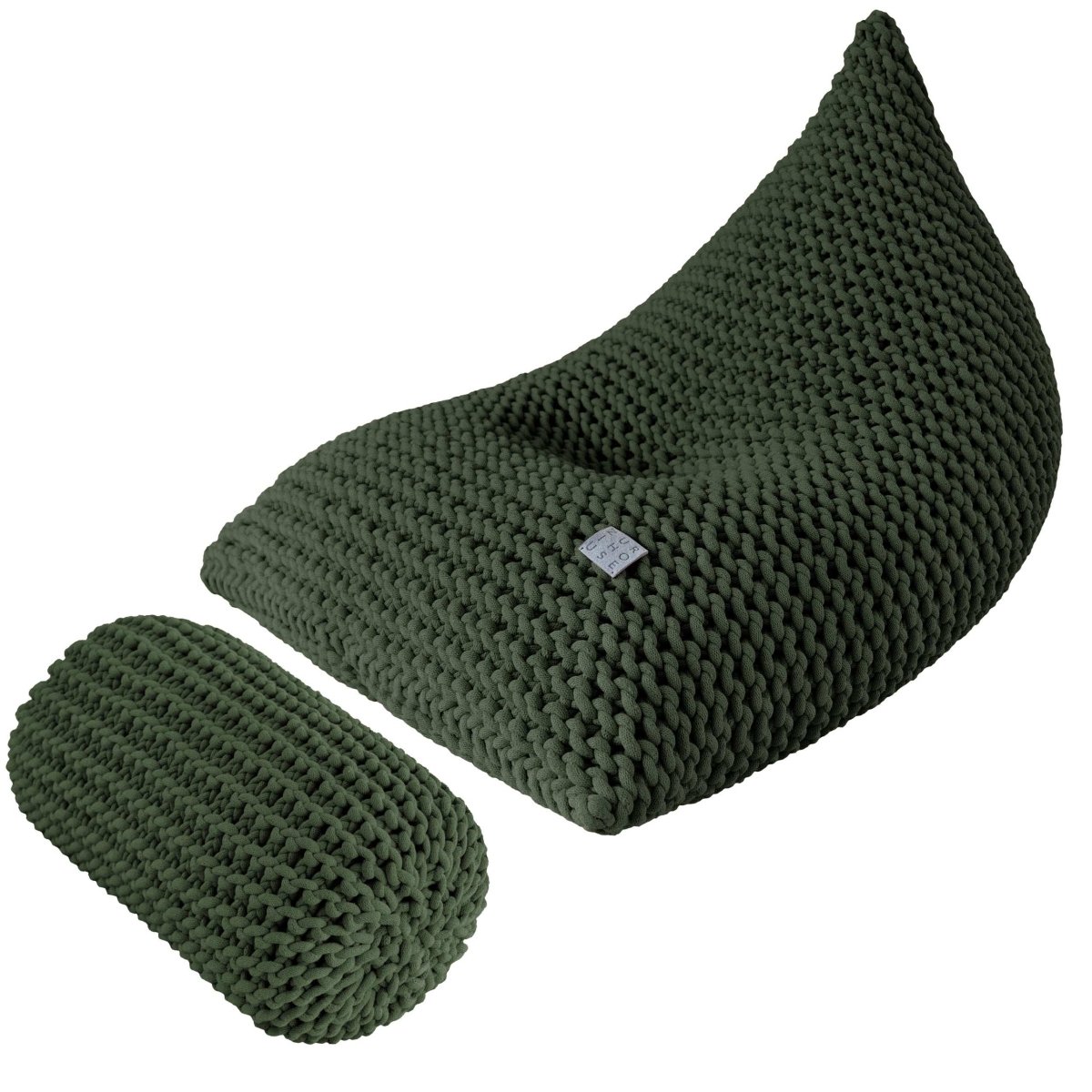 Chunky knitted SET bean bag & bolster footrest | OLIVE GREEN - Zuri House