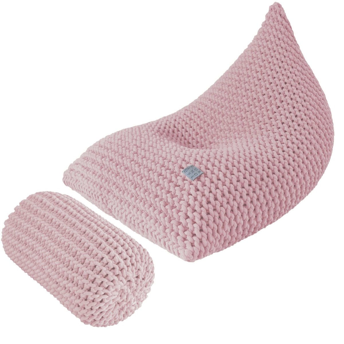 Chunky knitted SET bean bag & bolster footrest | POWDER PINK - Zuri House