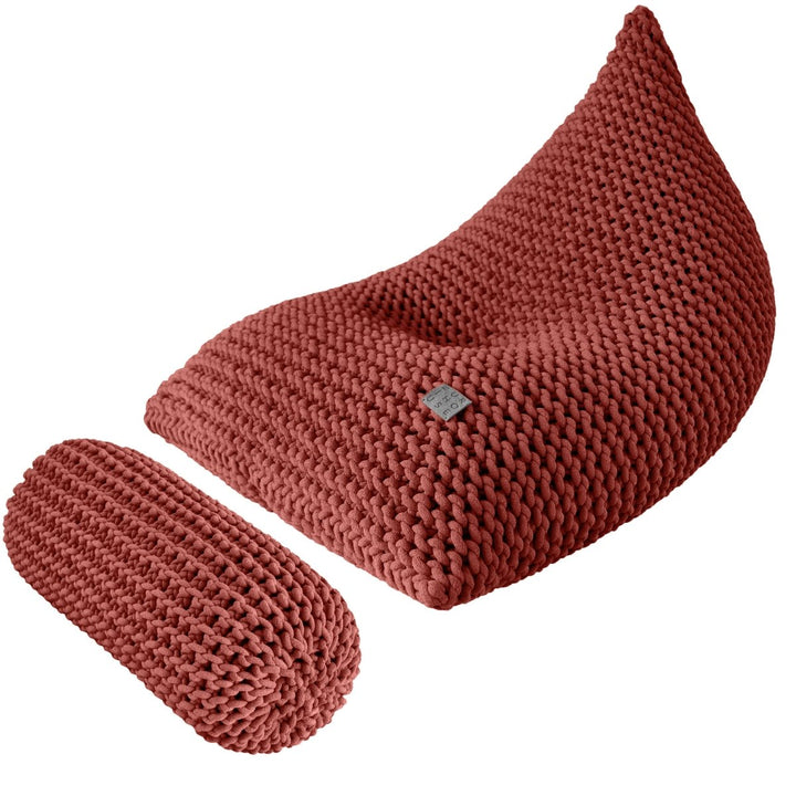 Chunky knitted SET bean bag & bolster footrest | TERRACOTTA - Zuri House