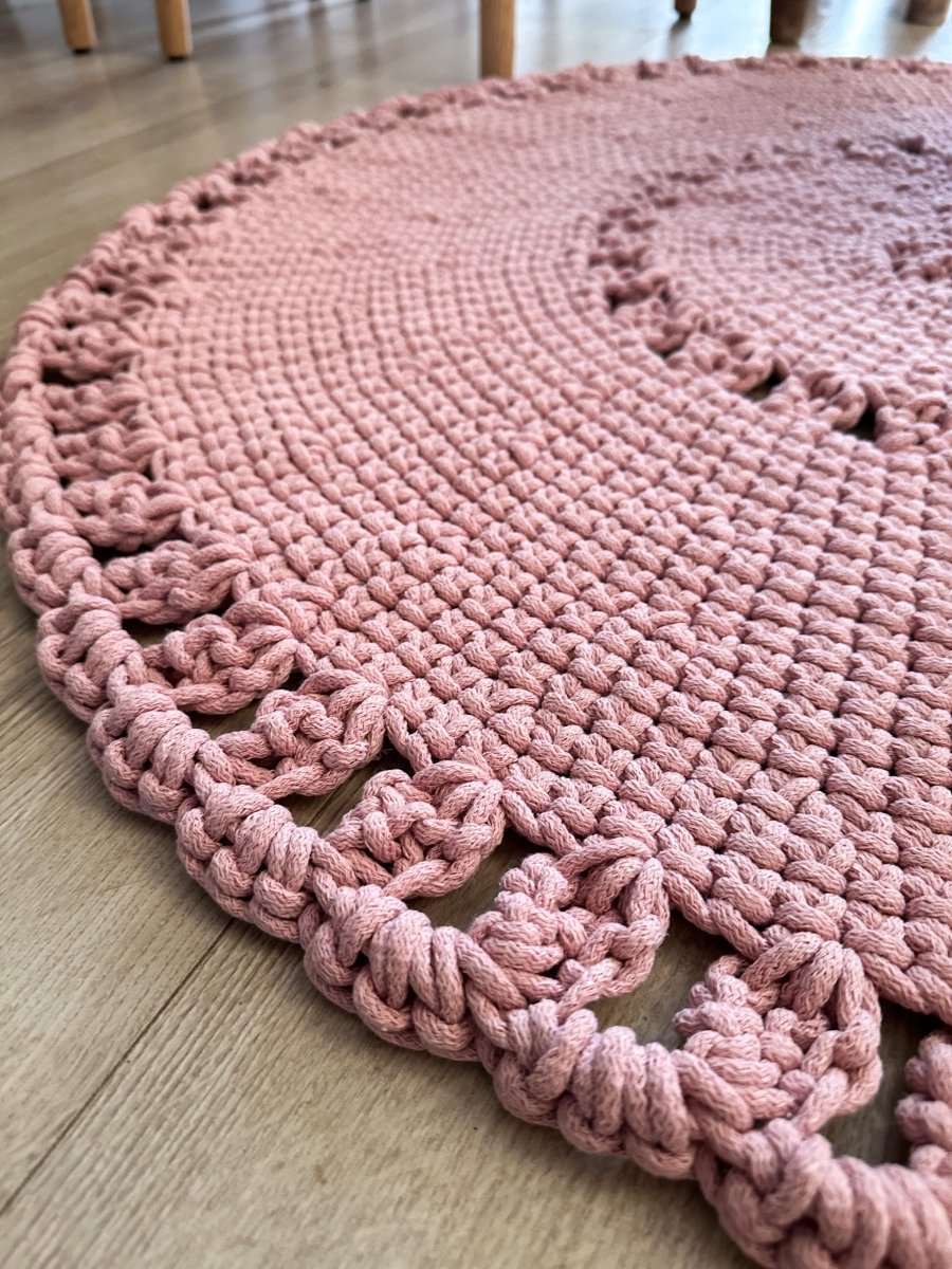 Crochet BOHO rug | POWDER PINK - Zuri House