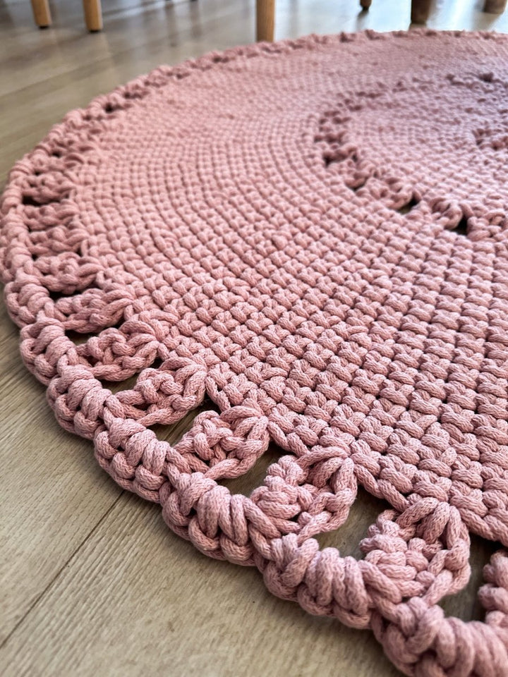 Crochet BOHO rug | POWDER PINK - Zuri House
