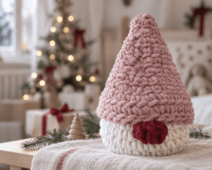 Crochet Christmas Gonk Basket | POWDER PINK - Zuri House