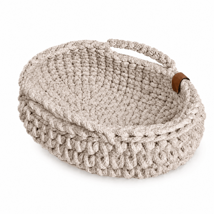 Crochet Doll Basket with Handles | BEIGE - Zuri House