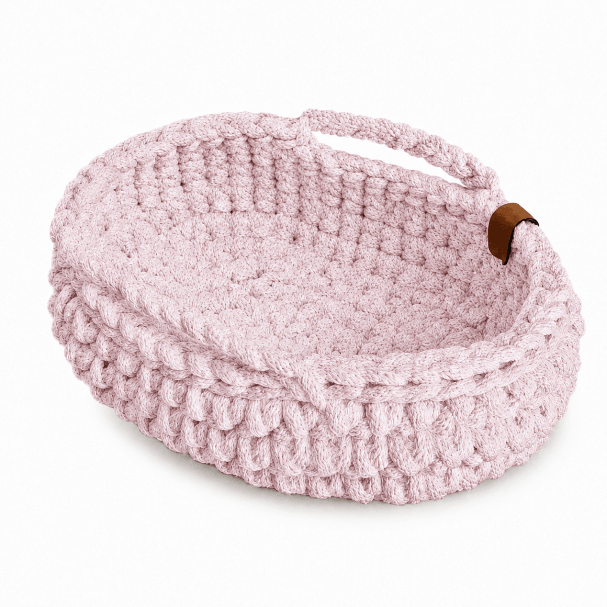 Crochet Doll Basket with Handles | PALE PINK - Zuri House