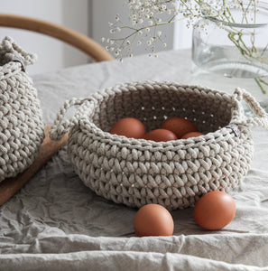 Crochet flat basket, Small | BEIGE - Zuri House