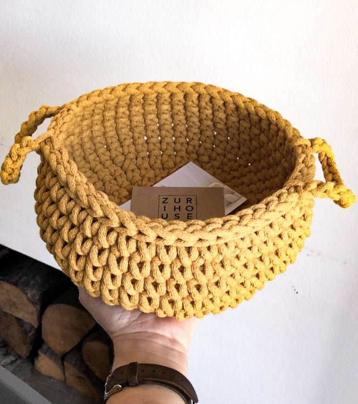Crochet flat basket, Small | MUSTARD - Zuri House