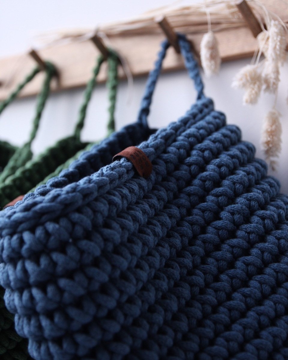 Crochet hanging bag, Large | DENIM BLUE - Zuri House