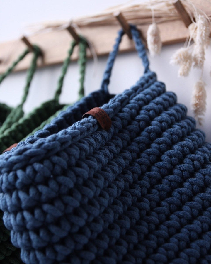 Crochet hanging bag, Large | DENIM BLUE - Zuri House