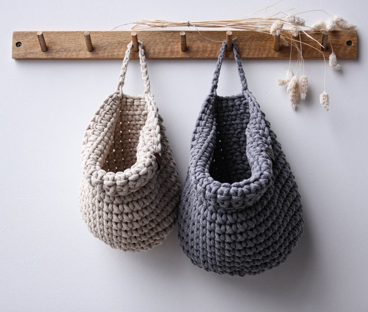 Crochet hanging bags | BEIGE - Zuri House