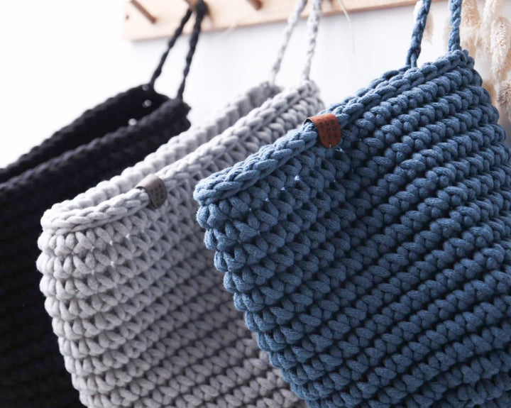 Crochet hanging bags | LIGHT DENIM - Zuri House