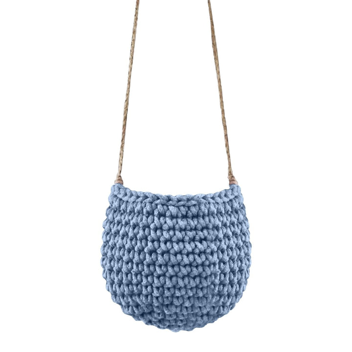 Crochet hanging basket, Small | LIGHT DENIM - Zuri House