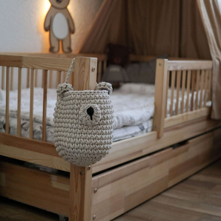 Crochet Hanging Bear basket | BEIGE - Zuri House