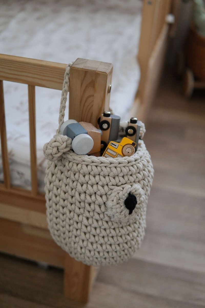 Crochet Hanging Bear basket | BEIGE - Zuri House