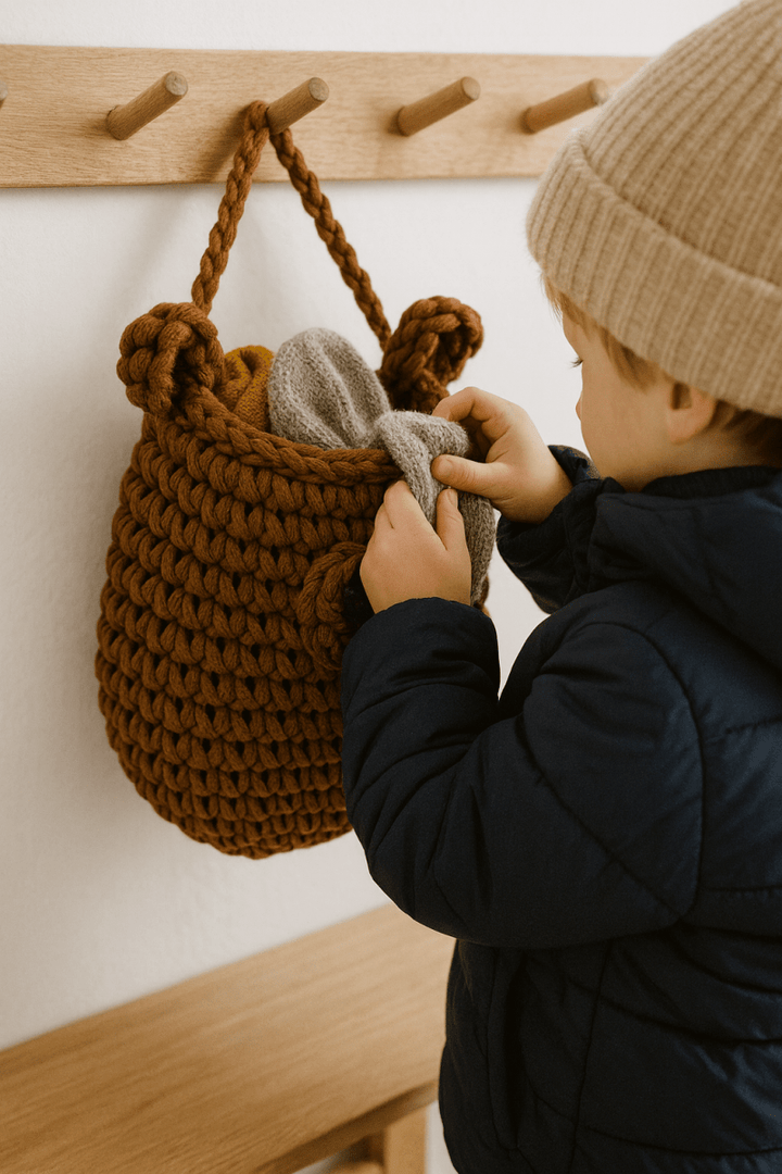 Crochet Hanging Bear Basket | CINNAMON - Zuri House