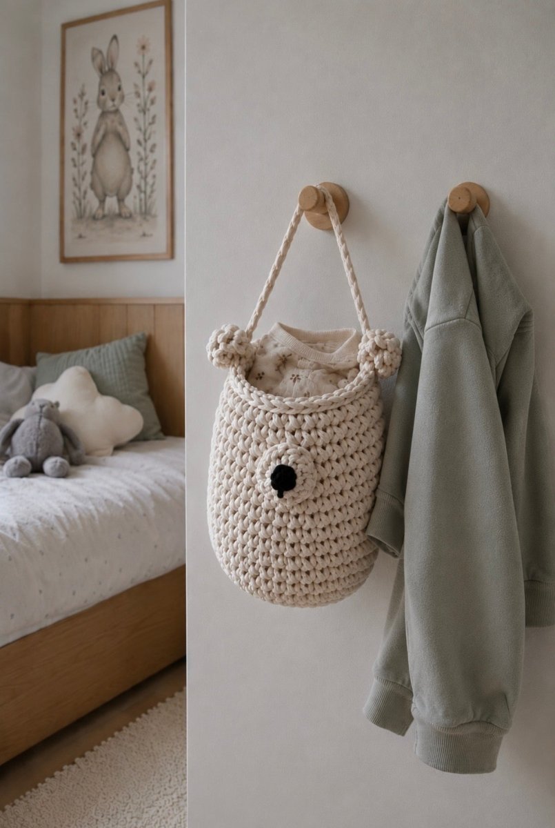 Crochet Hanging Bear Basket | IVORY - Zuri House