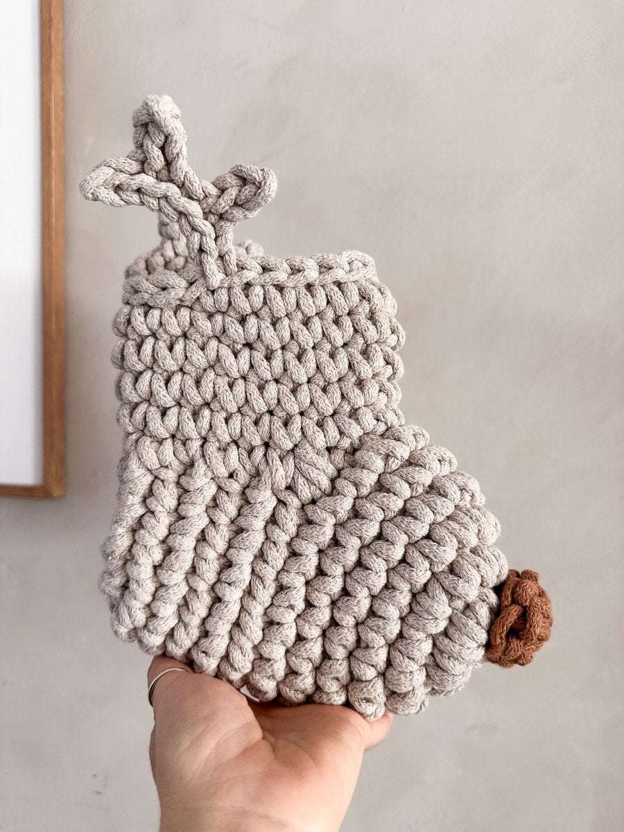 Crochet Reindeer Stocking | Oatmeal & Cinnamon Nose - Zuri House