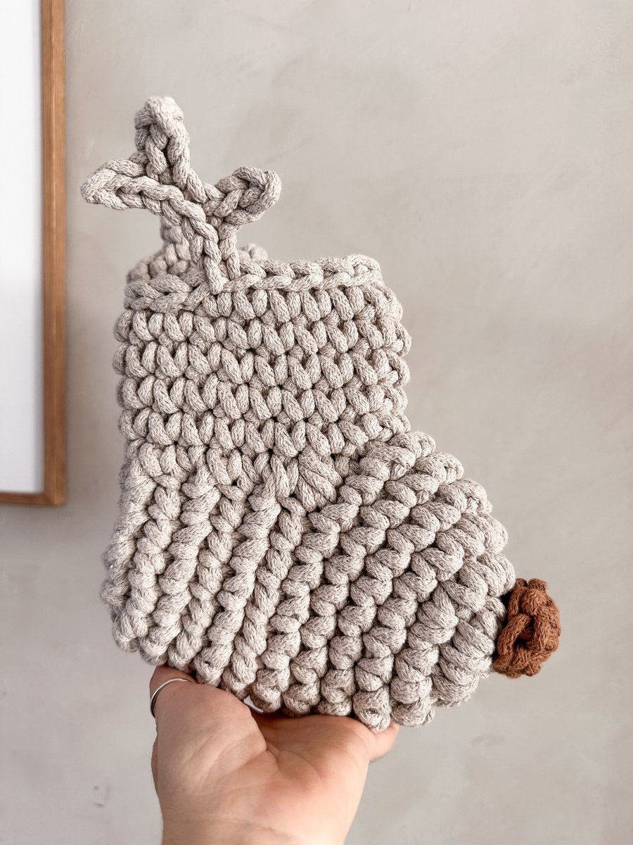 Crochet Reindeer Stocking | Oatmeal & Cinnamon Nose - Zuri House
