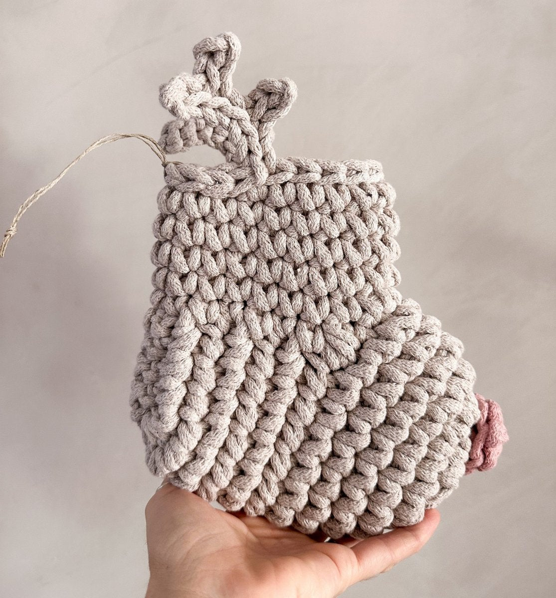 Crochet Reindeer Stocking | Oatmeal & Pink Nose - Zuri House