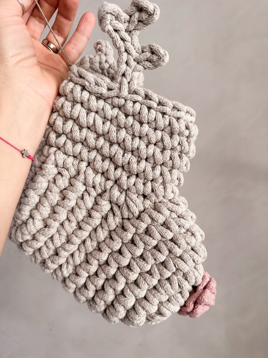 Crochet Reindeer Stocking | Oatmeal & Pink Nose - Zuri House