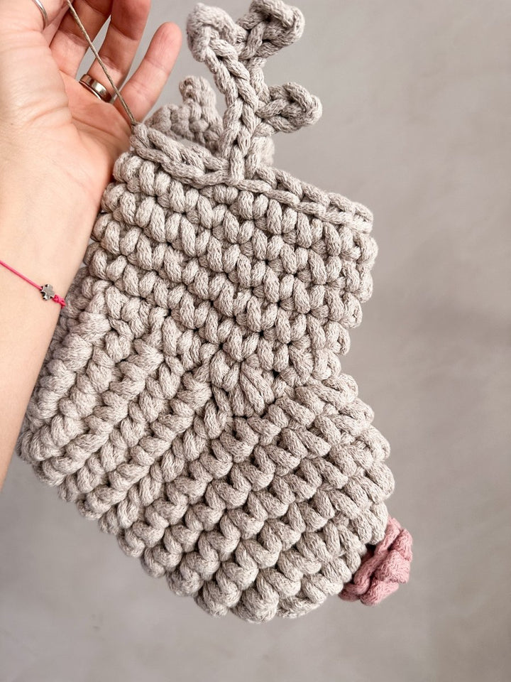 Crochet Reindeer Stocking | Oatmeal & Pink Nose - Zuri House