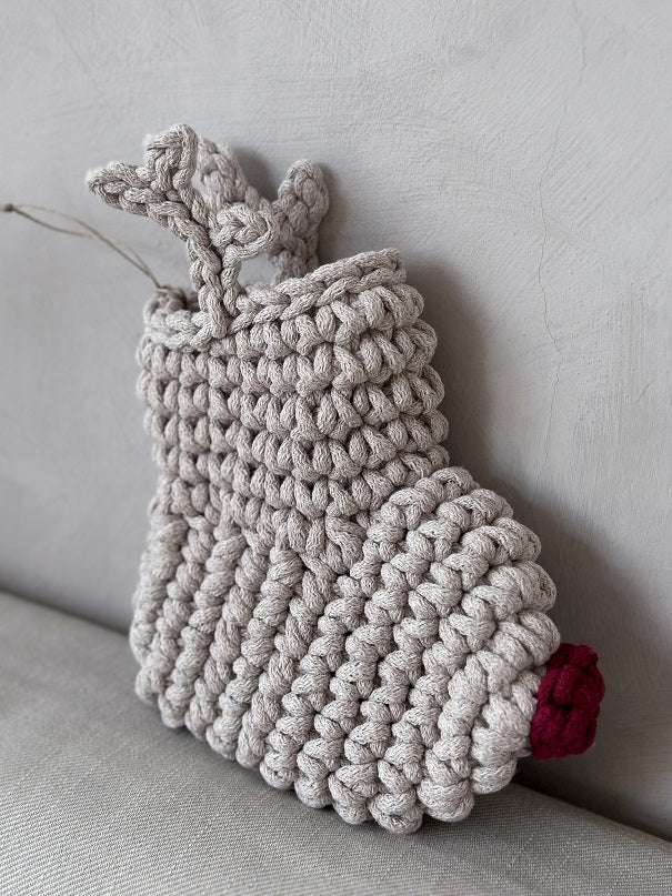 Crochet Reindeer Stocking OATMEAL & RED NOSE - Zuri House