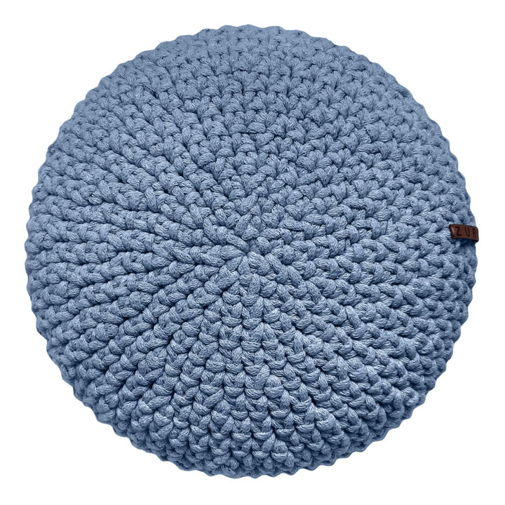 Crochet round cushion | LIGHT DENIM - Zuri House