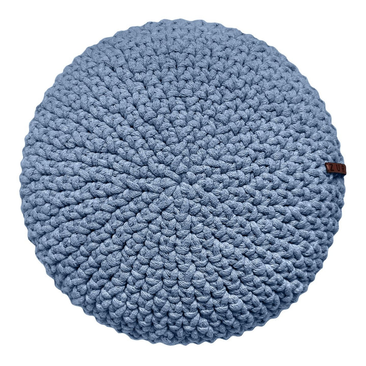 Crochet round cushion | LIGHT DENIM - Zuri House
