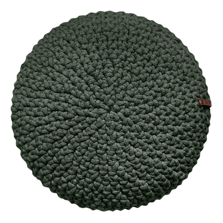 Crochet round cushion | OLIVE GREEN - Zuri House