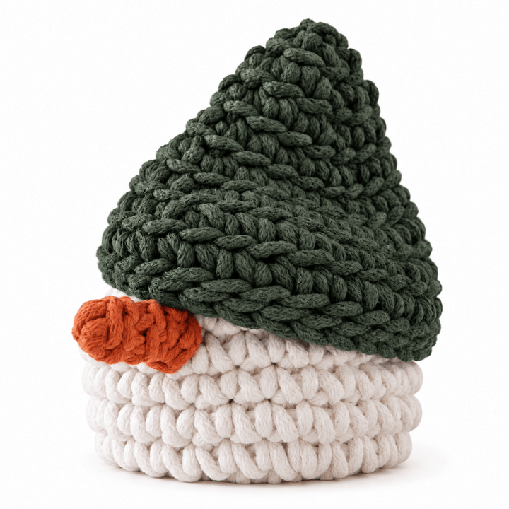 Crochet Snowman Basket | OLIVE GREEN - Zuri House