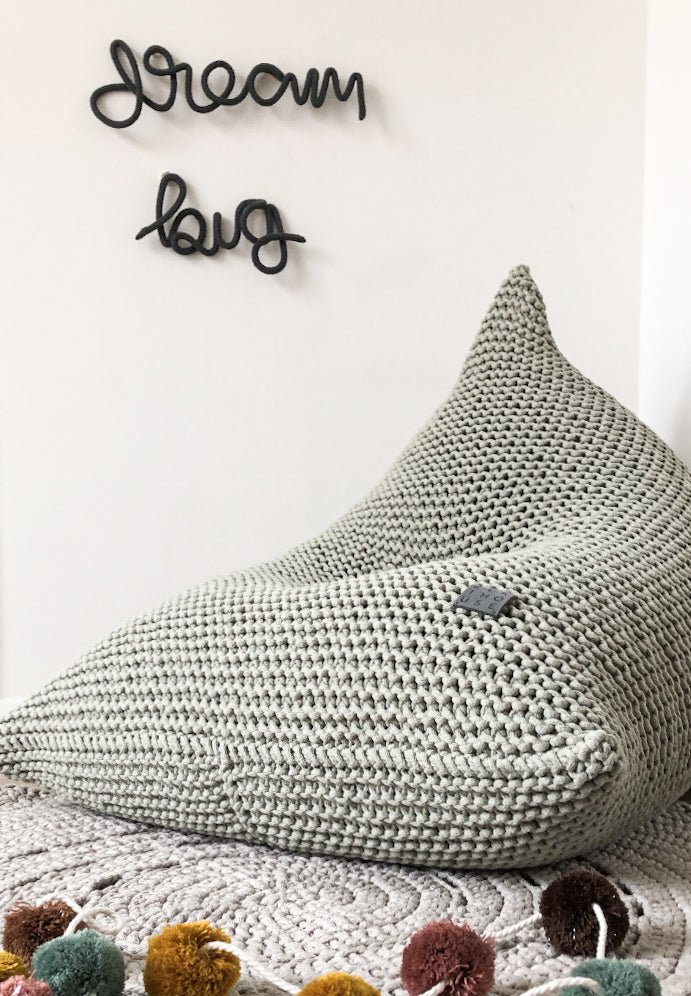 Knitted bean bag KIDS | LIGHT OLIVE 60x90cm - Zuri House