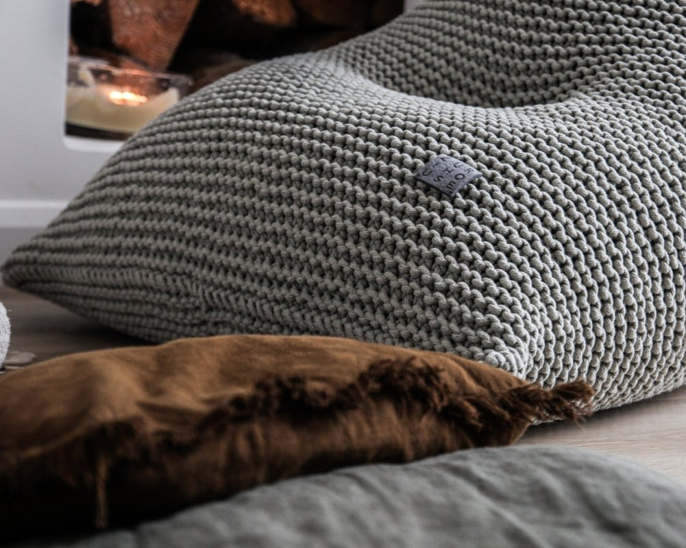 Knitted bean bag | LIGHT OLIVE - Zuri House