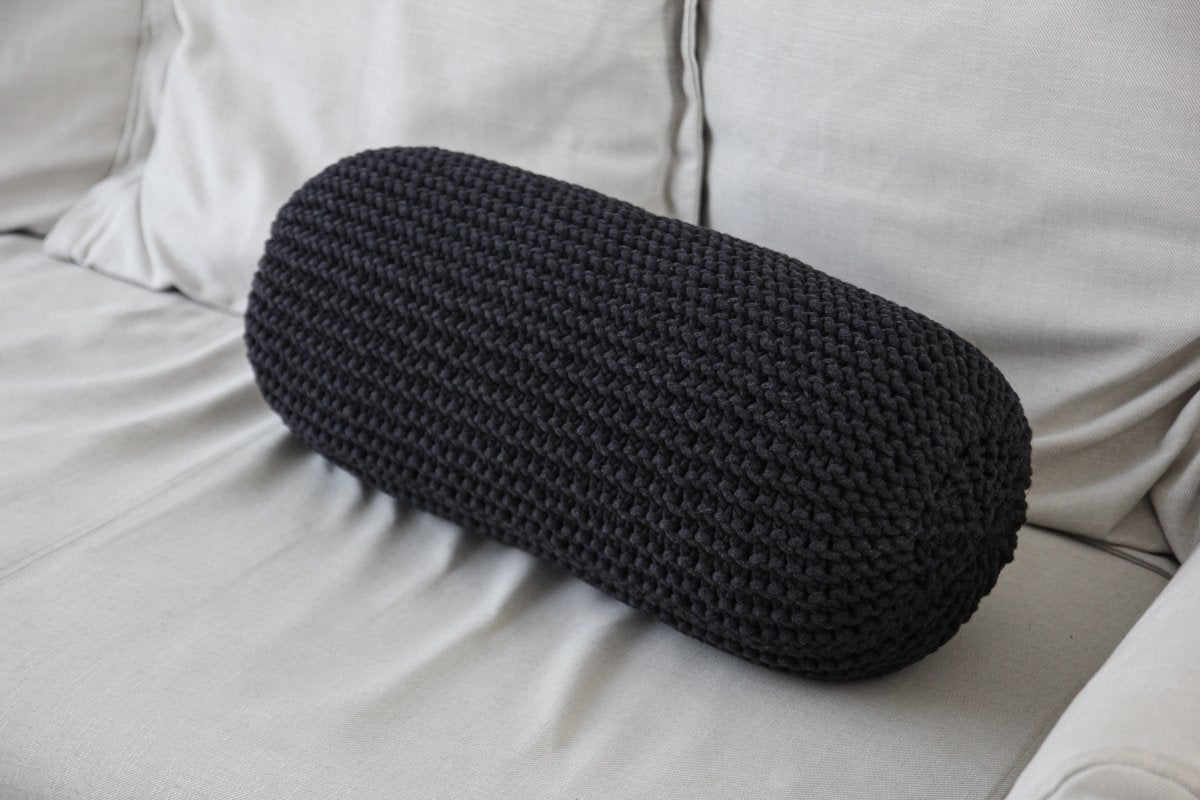 Knitted bolster cushion | CHARCOAL - Zuri House