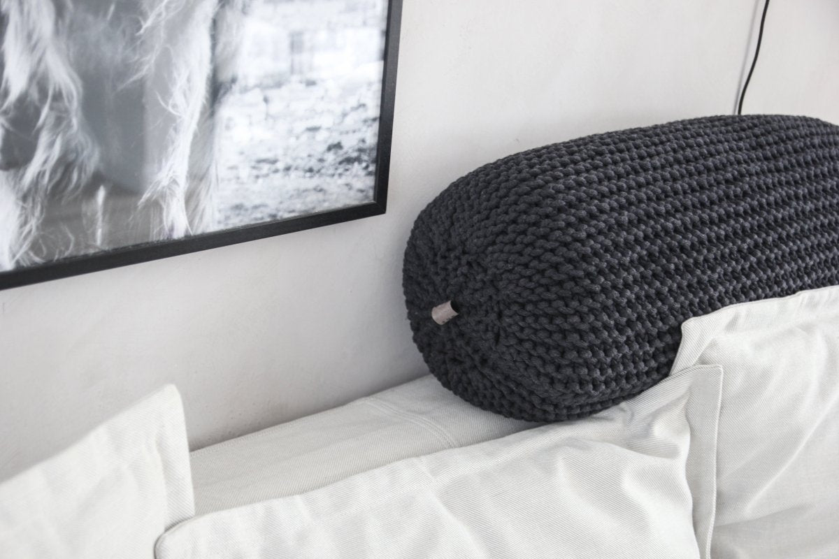 Knitted bolster cushion | CHARCOAL - Zuri House