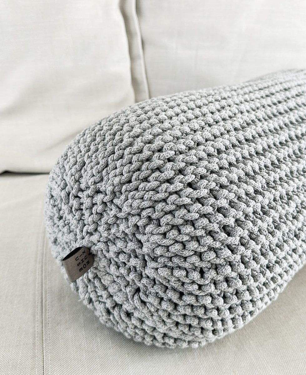 Knitted bolster cushion | LIGHT GREY - Zuri House