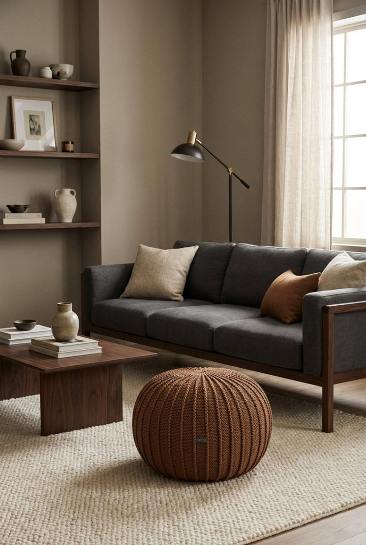 Knitted pouffe, Large | CINNAMON - Zuri House