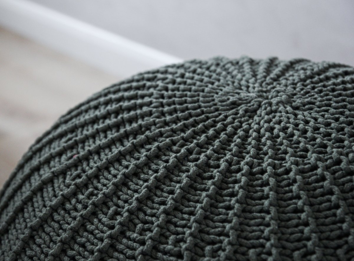 Knitted pouffe, Large | OLIVE GREEN - Zuri House