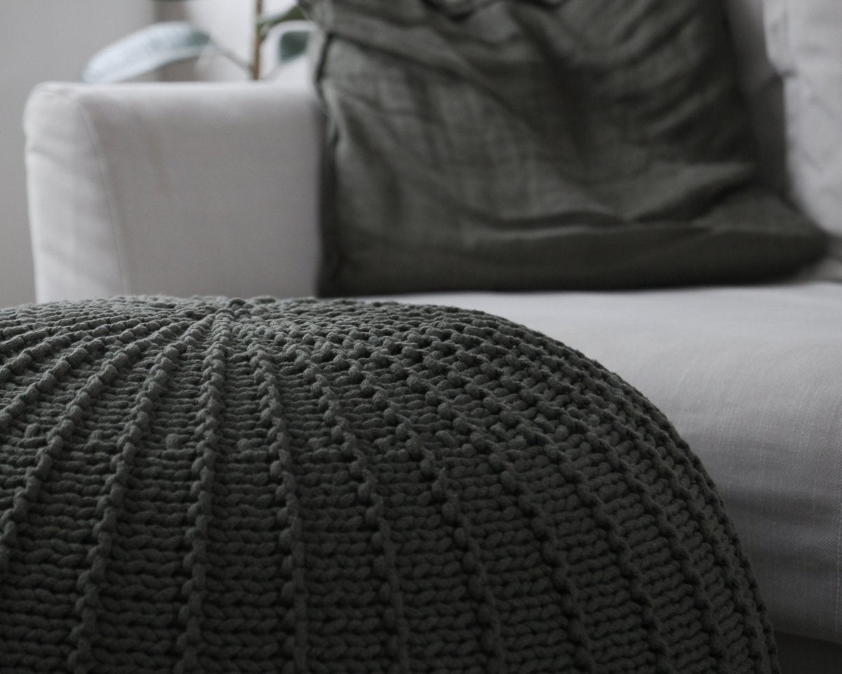 Knitted pouffe, Large | OLIVE GREEN - Zuri House