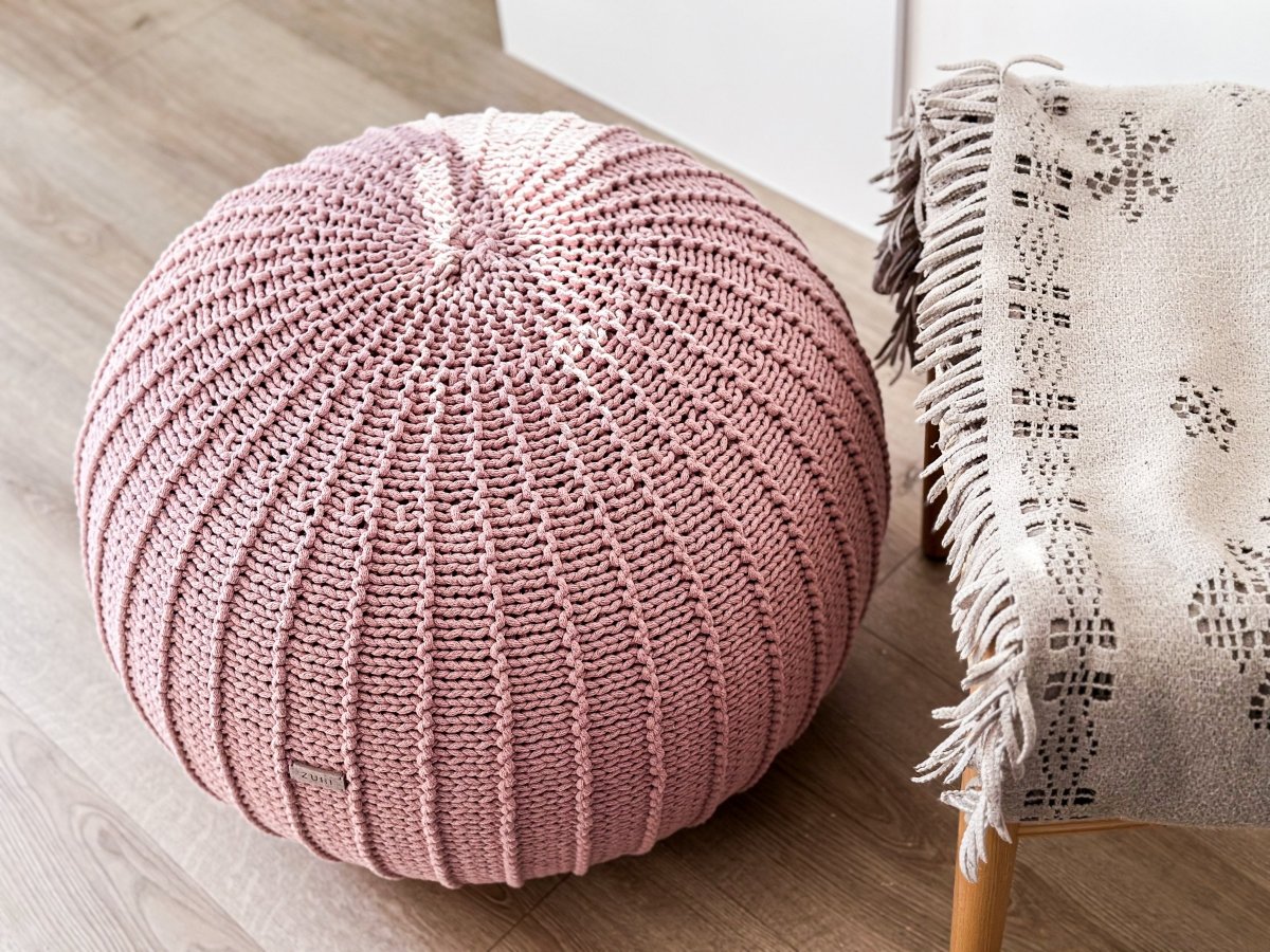 Knitted pouffe, Large | POWDER PINK - Zuri House