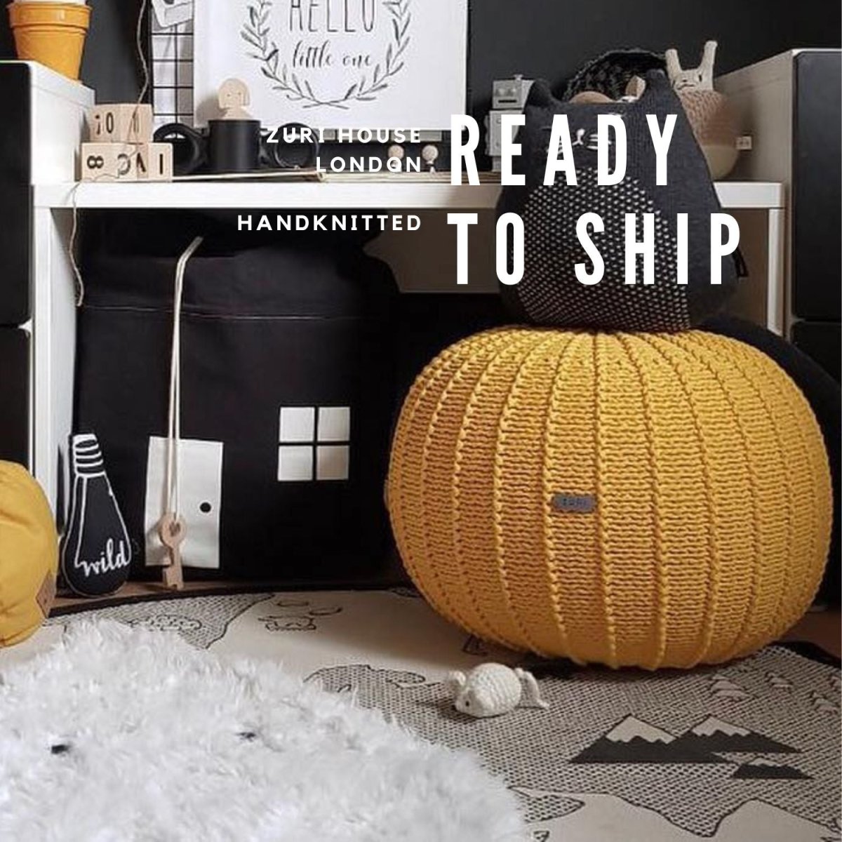 Knitted pouffe, Large | YELLOW | R2G - Zuri House
