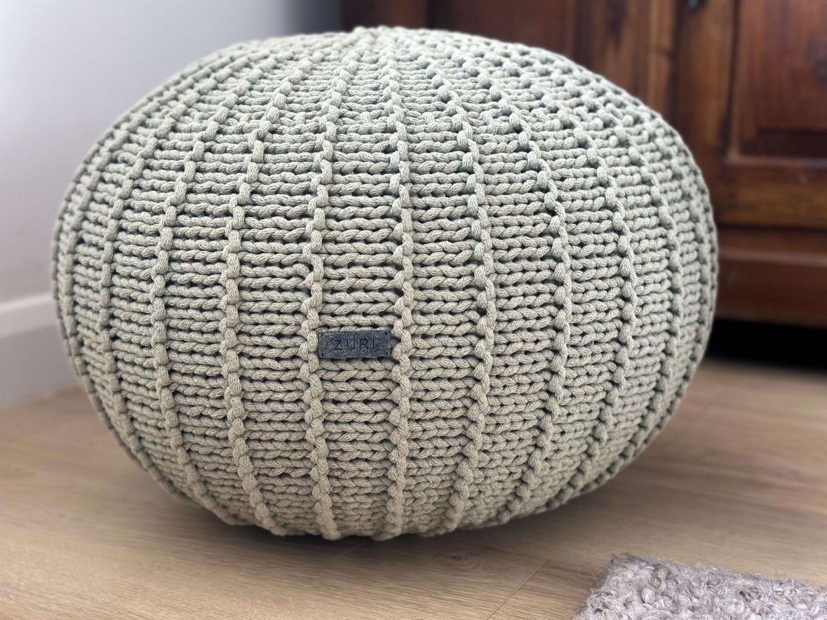 Knitted pouffe, Medium | LIGHT OLIVE - Zuri House