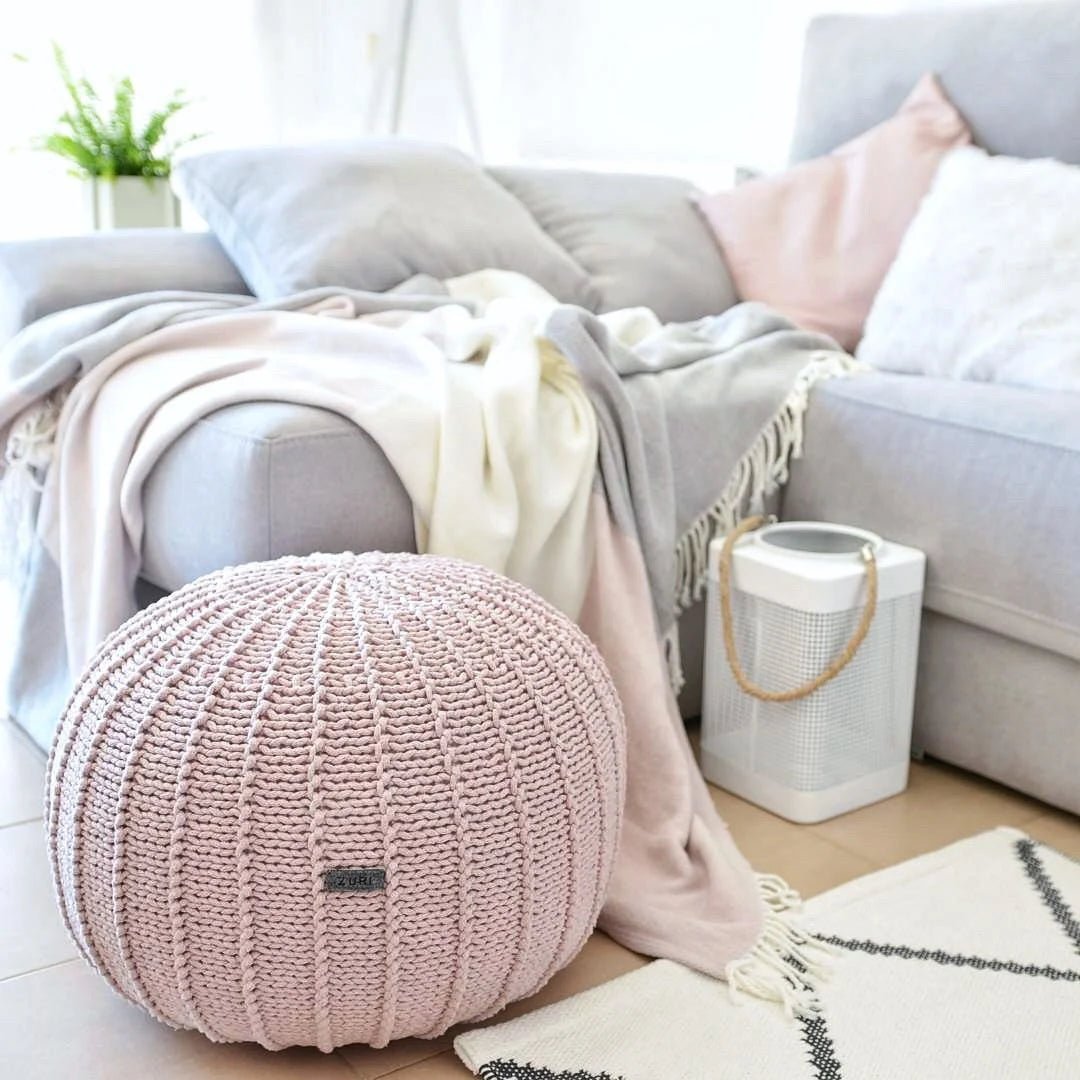 Knitted pouffe, Medium | PALE PINK - Zuri House