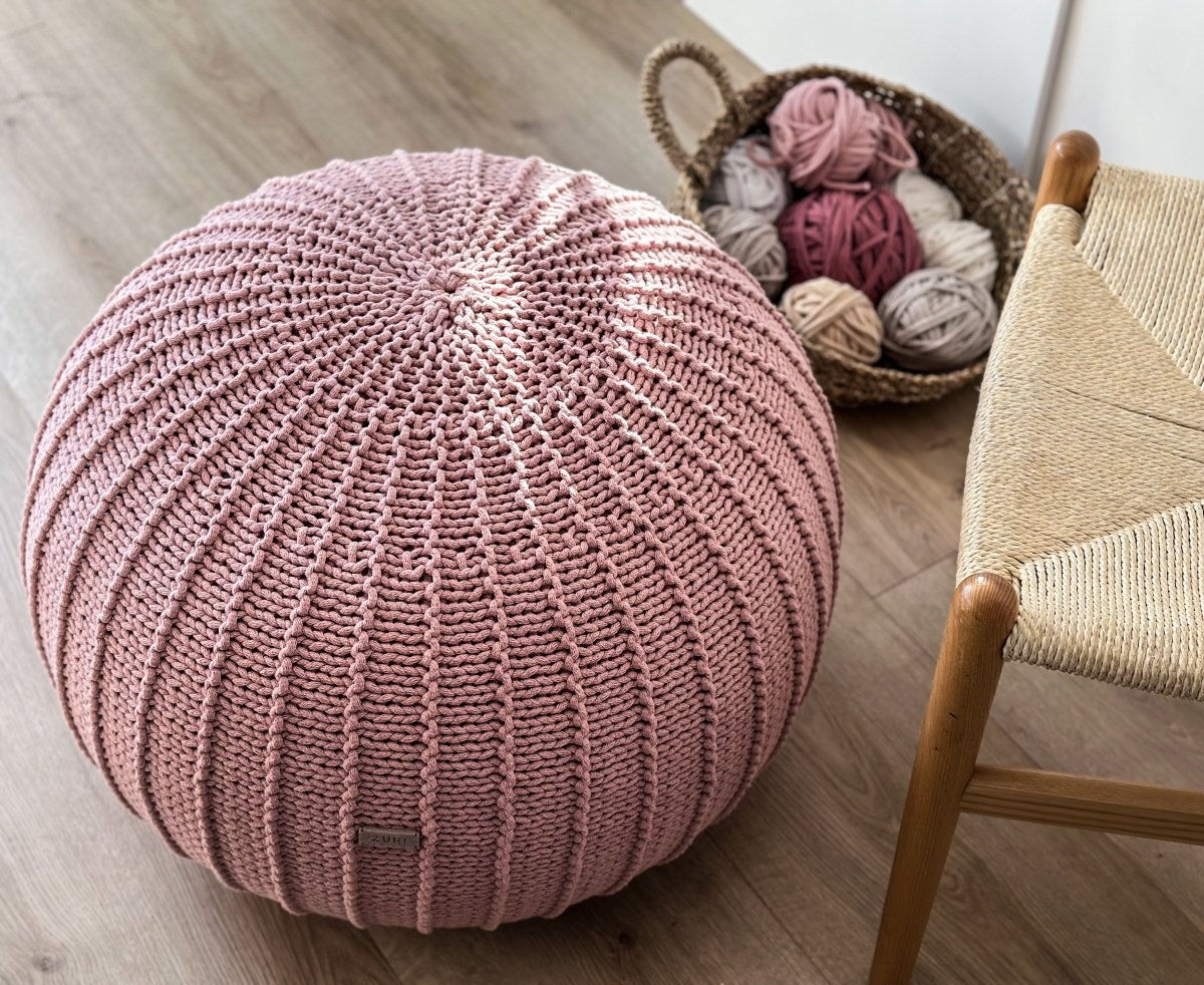 Knitted pouffe, Medium | POWDER PINK - Zuri House
