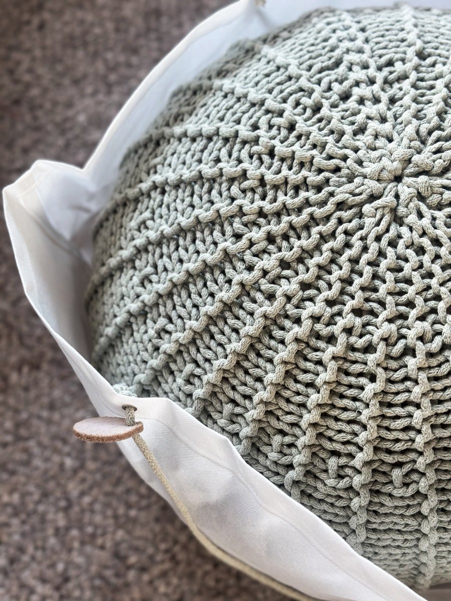 Knitted pouffe, Small | LIGHT OLIVE - Zuri House