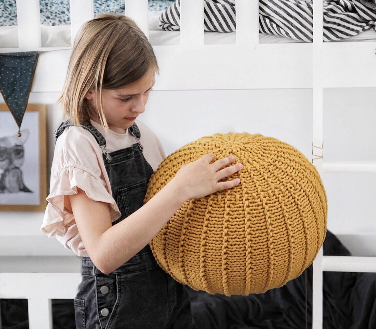 Small yellow pouffe for child’s room or lounge