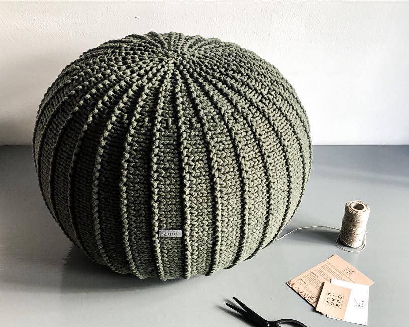Knitted pouffe, Small | OLIVE GREEN | R2G - Zuri House