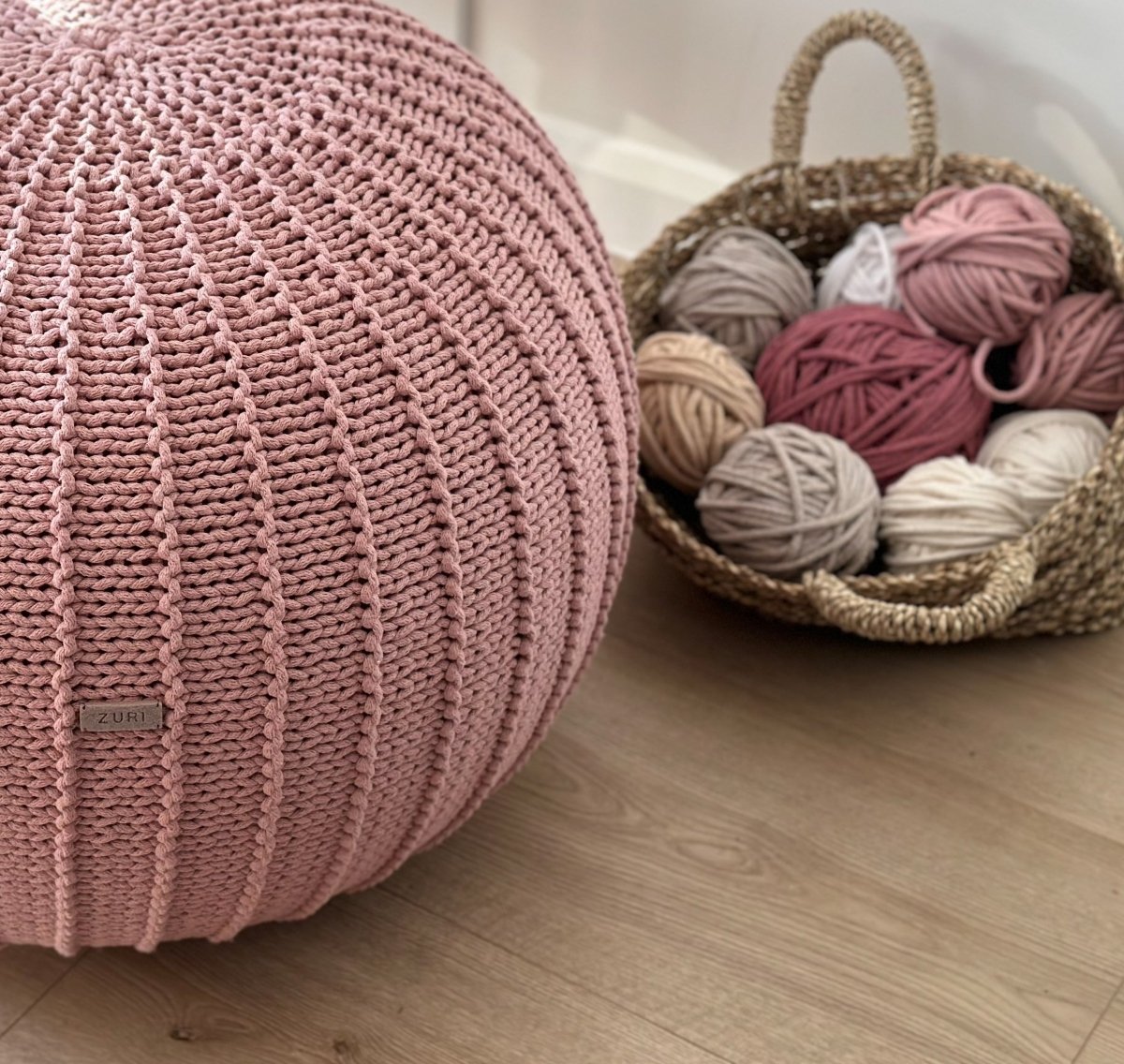 Knitted pouffe, Small | POWDER PINK - Zuri House