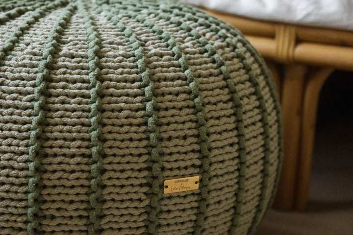 Knitted pouffe ZIGGY | LIGHT OLIVE - Zuri House